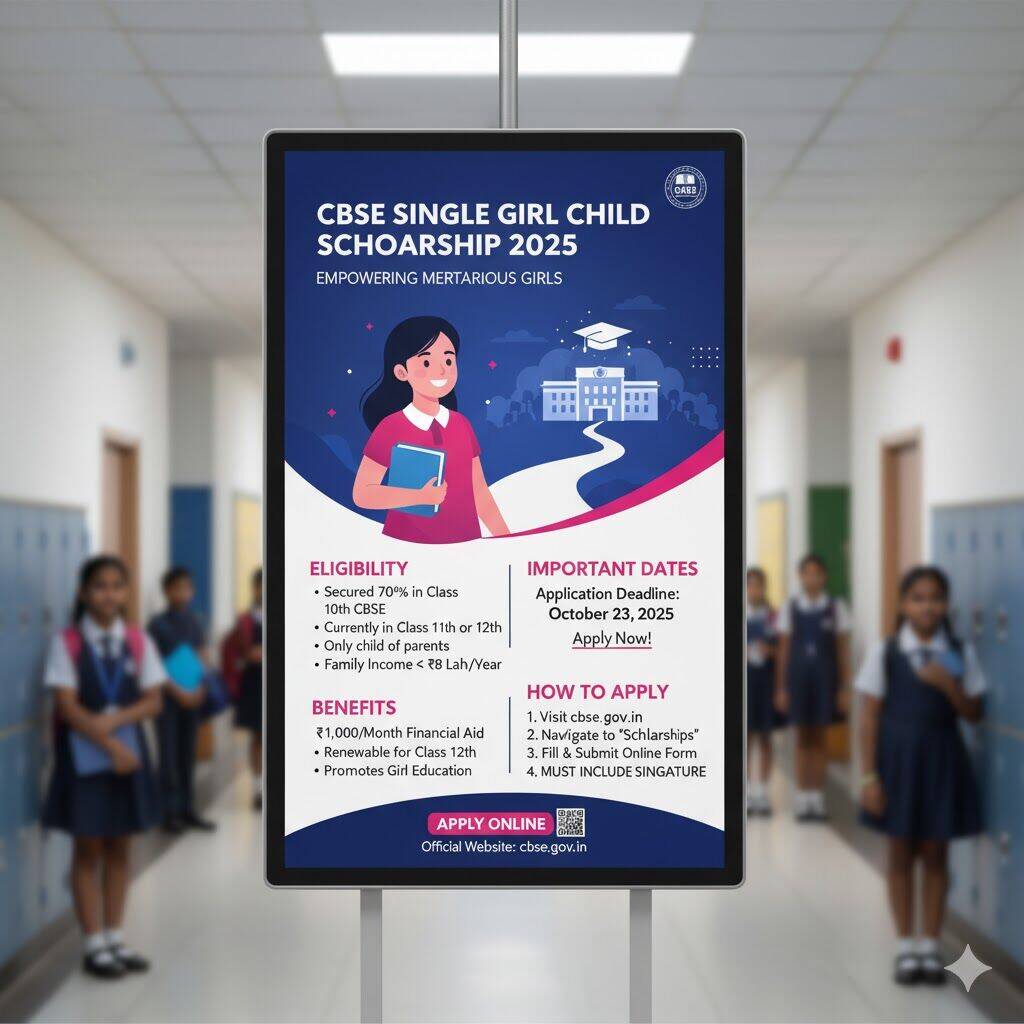CBSE Single Girl Child Scholarship 2025: Eligibility, Benefits, Registration and Direct Link Here